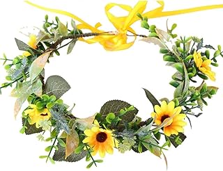 Girasol Corona de Flores – hechas a Mano de color Amarillo Diadema Floral con Hojas de color Verde para los Festivales de Verano, Bodas, y Eventos al aire libre