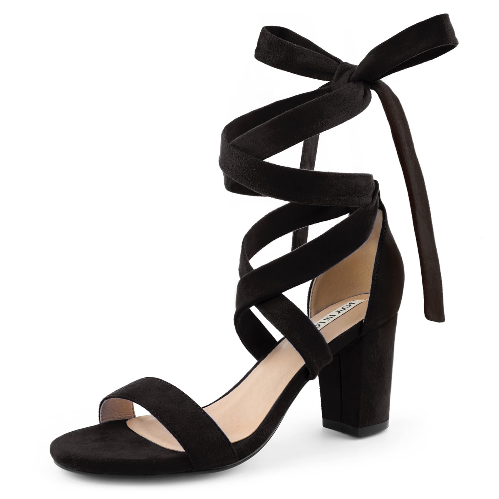 JOY IN LOVE Women's Lace Up Heels 3 Inch Chunky Block Heel Strappy Sandals
