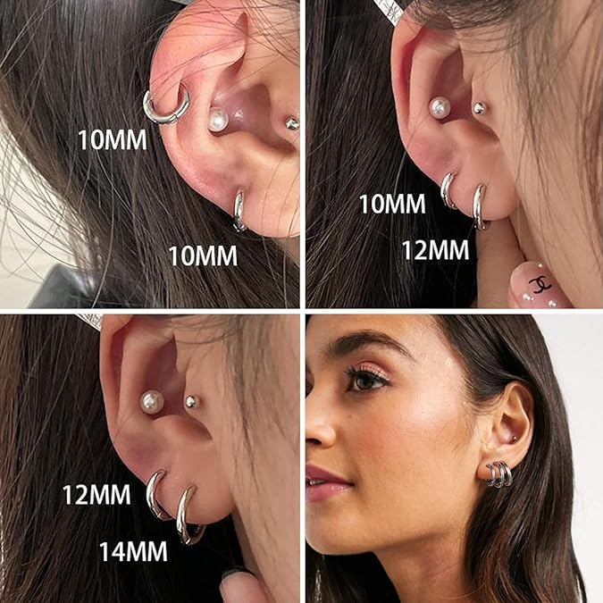 Image of El Regalo 3 Pairs of Unisex Non-Piercing, Clip On Earrings for Girls /Boys /Men /Wome- Surgical Stainless Steel Hypoallergenic Huggie Fake Earrings