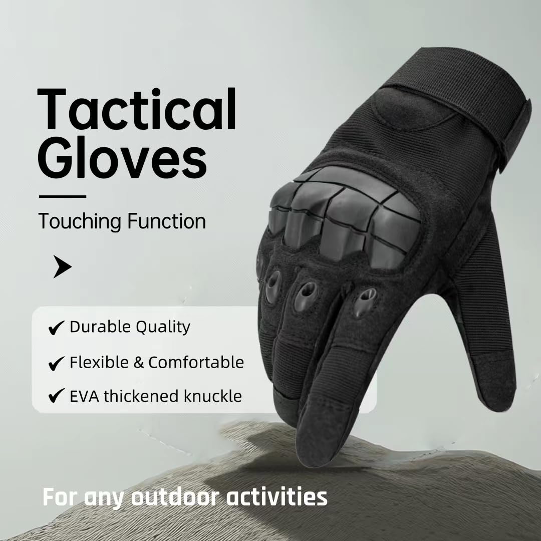 Guantes tácticos negros para hombres y mujeres, para exteriores que requieren destreza, protección, función táctil, ciclismo, motociclismo, escalada en roca y senderismo (XL, negro)