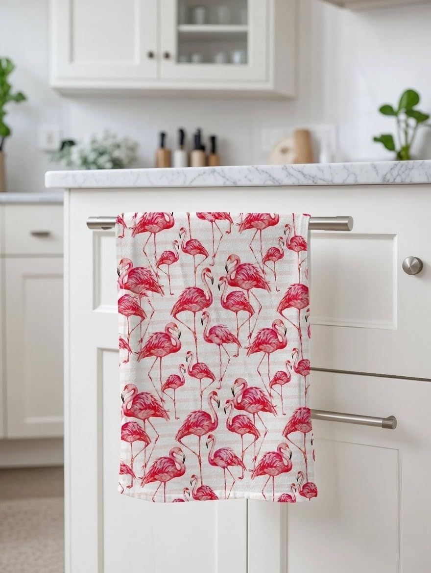 Multicolor Variety Pack of Four - Vibrant and Colorful Flamingo Kitchen Towels/Flamingo Tea Towels for Daily Use & Home Decoration PHX/Naples/St Tropez/Pride (4 x Yellow/Blue/Red/Rainbow)