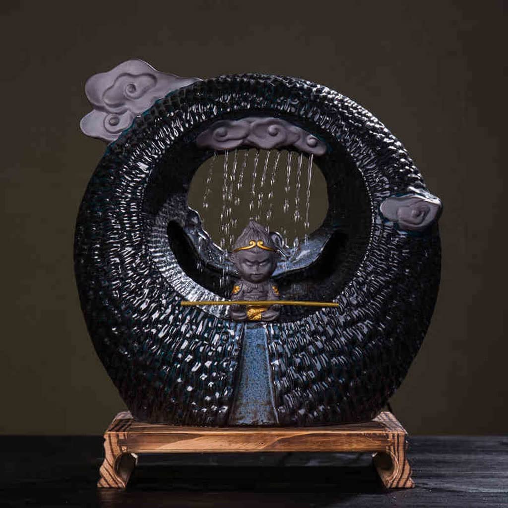 Fuente de Mesa Decorativa para Interior, Fuente de Agua con Cascada, de cerámica, Zen Estilo Oriental, decoración para salón, Dormitorio, Oficina, 33 x 13 x 23 cm