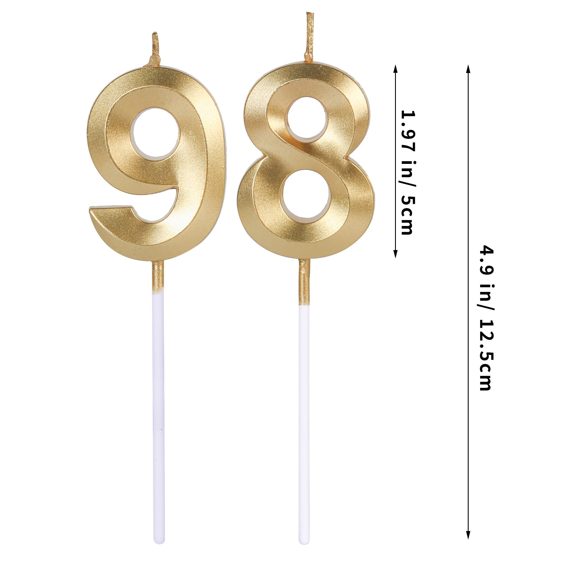 Velas doradas de cumpleaños número 98 y 89 para pasteles, decoración de tartas con número 98 y 89 para fiestas, aniversarios, bodas, celebraciones