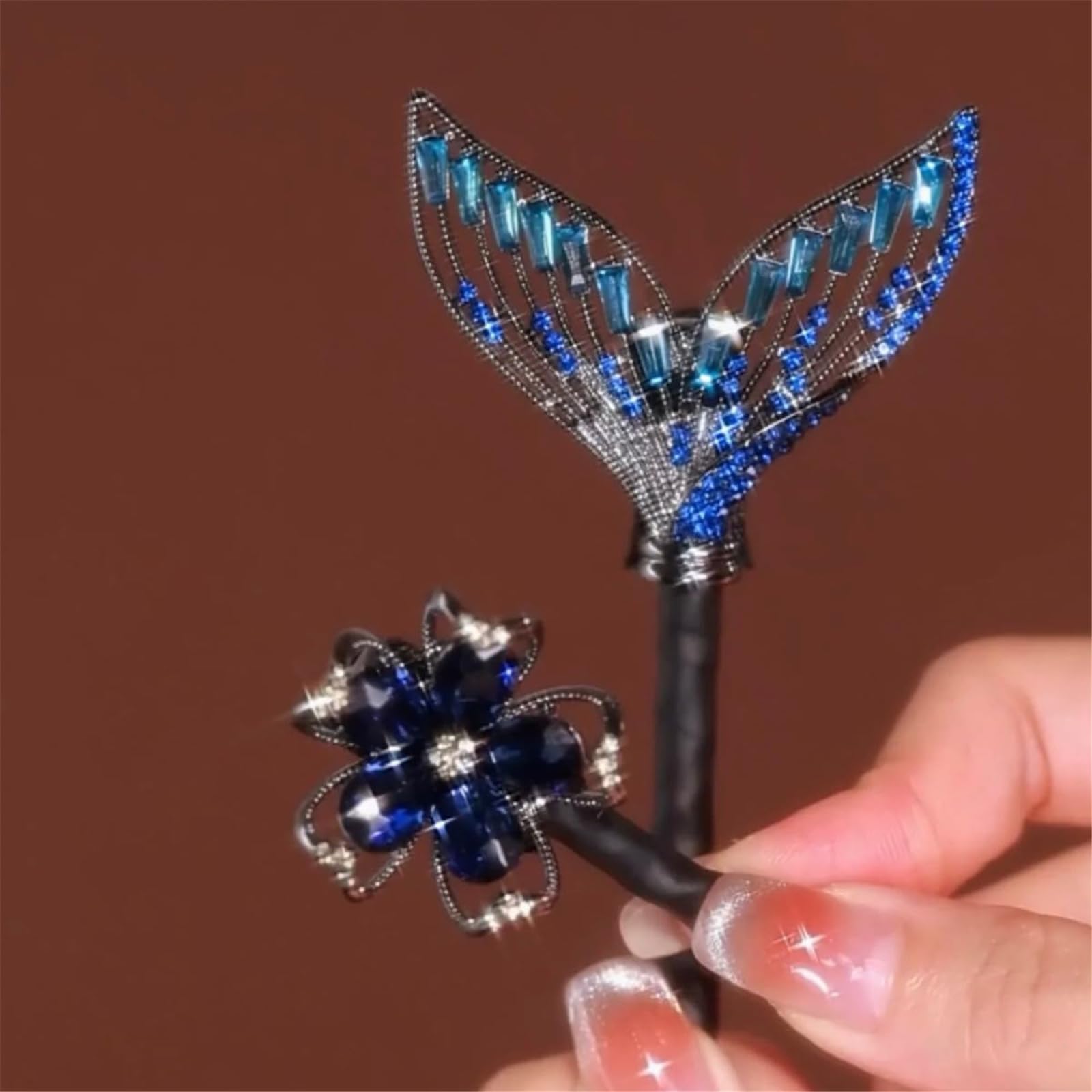 MAKABEE Rhinestone Flower Hair Clip,Lazy Hair Curler Deft Bun Maker,French 2pcs Twist Bun Hairstyle Shaper,Elegant Lazy Hair Curler Bun Clips Deft Twister 4