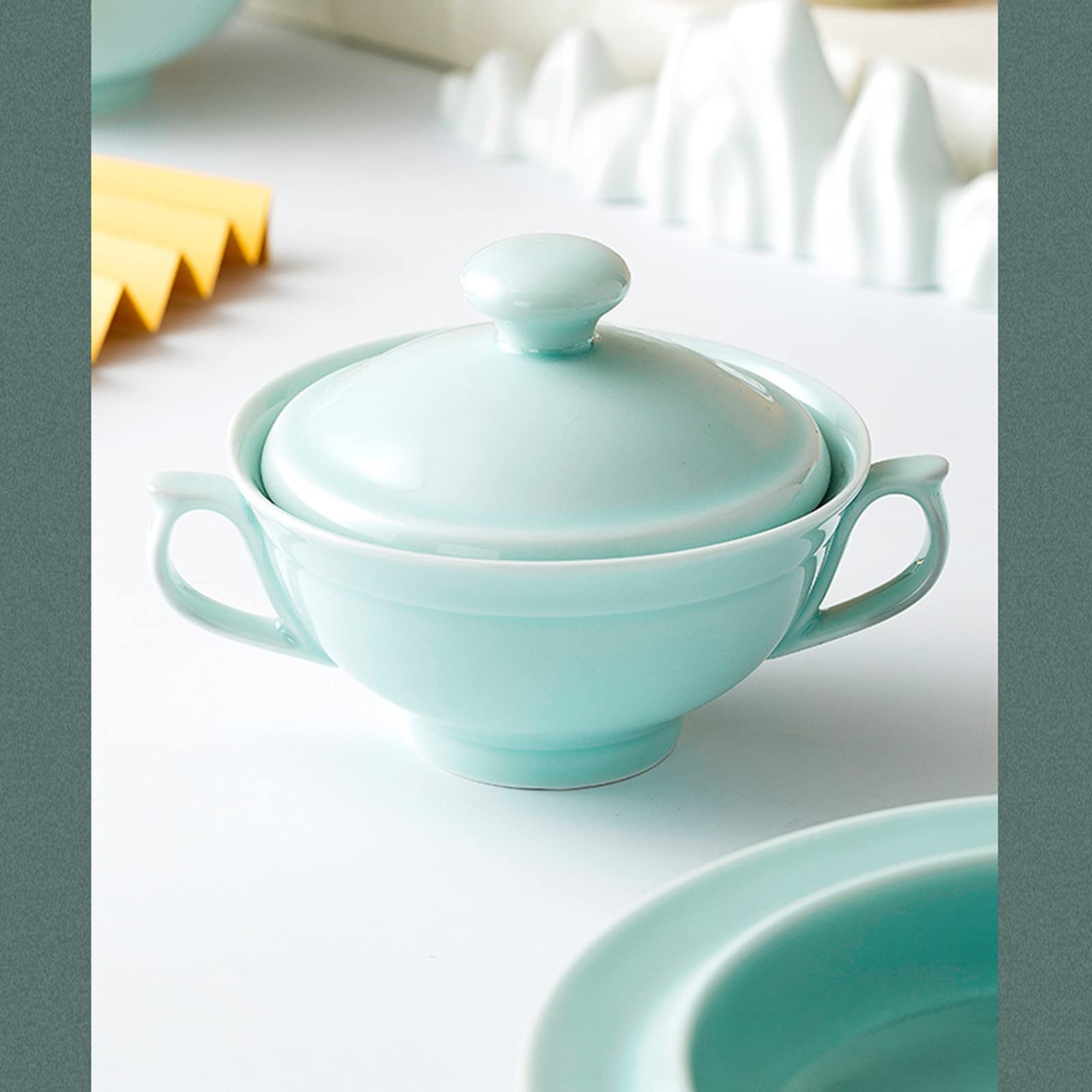 Geschirr-Sets, Geschirr-Set, 62-teiliges Geschirr-Set, Celadon-Geschirr-Set, Haushaltsgeschirr, Teller- und Schüssel-Set
