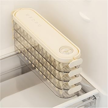 Atlodas Fridge Storage Boxes With Lids, Dumpling Box Refrigerator Organizer Stackable Storage with Lids, Portable Multi Layer Quick Frozen Food Storage Container for Kitchen Fridge white,4 layer