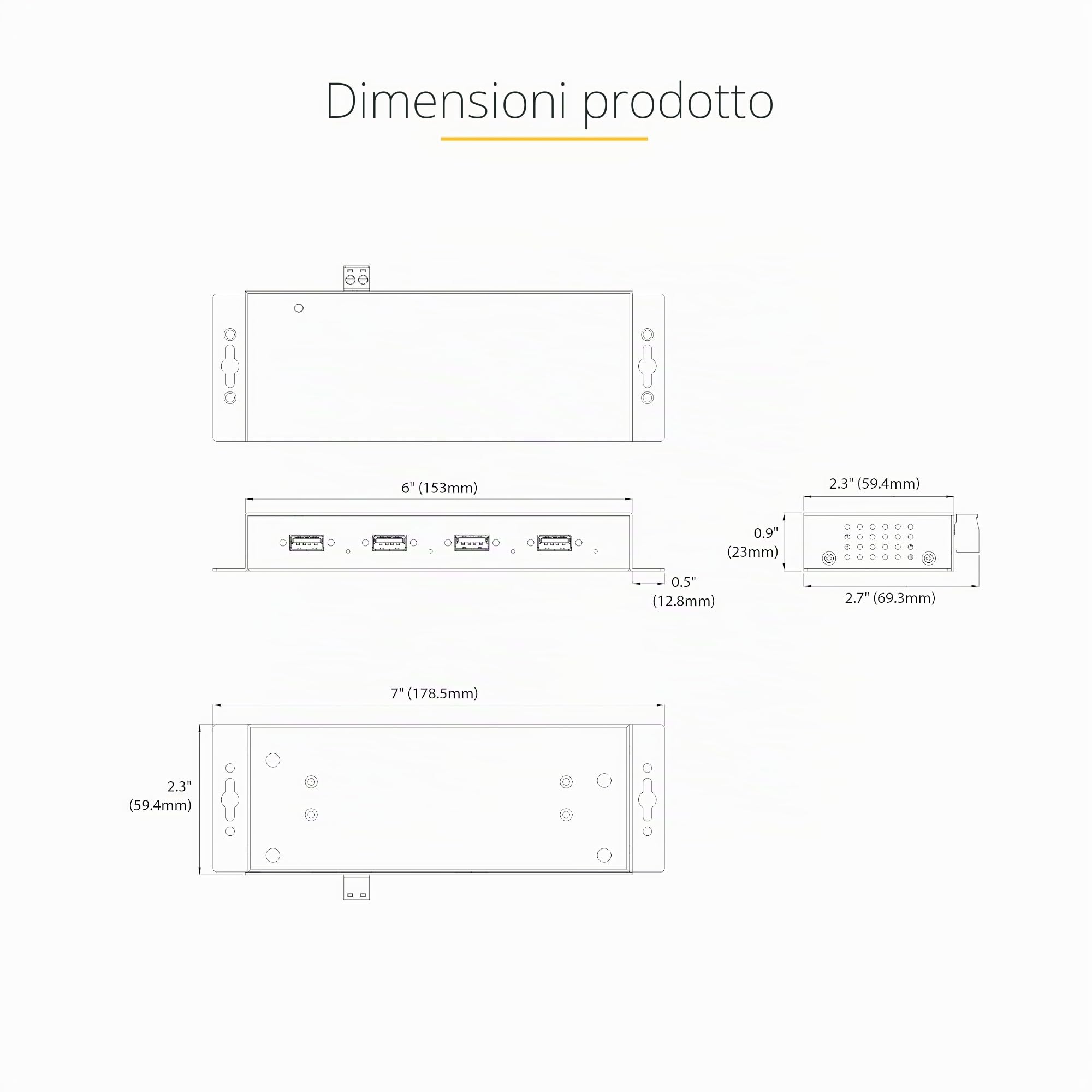 StarTech Hub USB-A Industriale 4 Porte 5Gbps, ESD (5G4AINDNP-USB-A-HUB) | USB 3.0, Montabile su DIN, Parete o Scrivania
