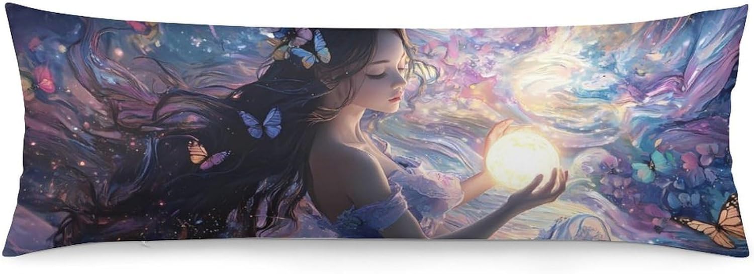 Girl Butterfly Flowers Body Pillowcase Soft Long Throw Pillow Cover for Bed Couch