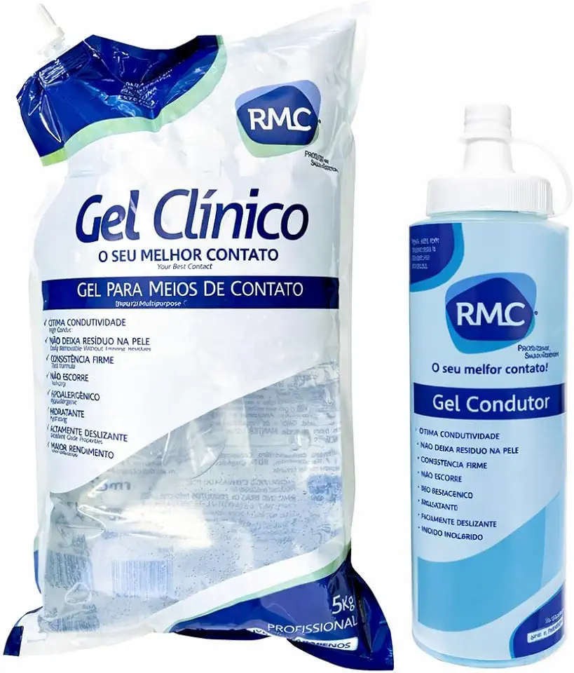 Gel Contato Condutor Ultrassom Rmc Incolor Bag 5Kg + Recipiente Frasco 300G