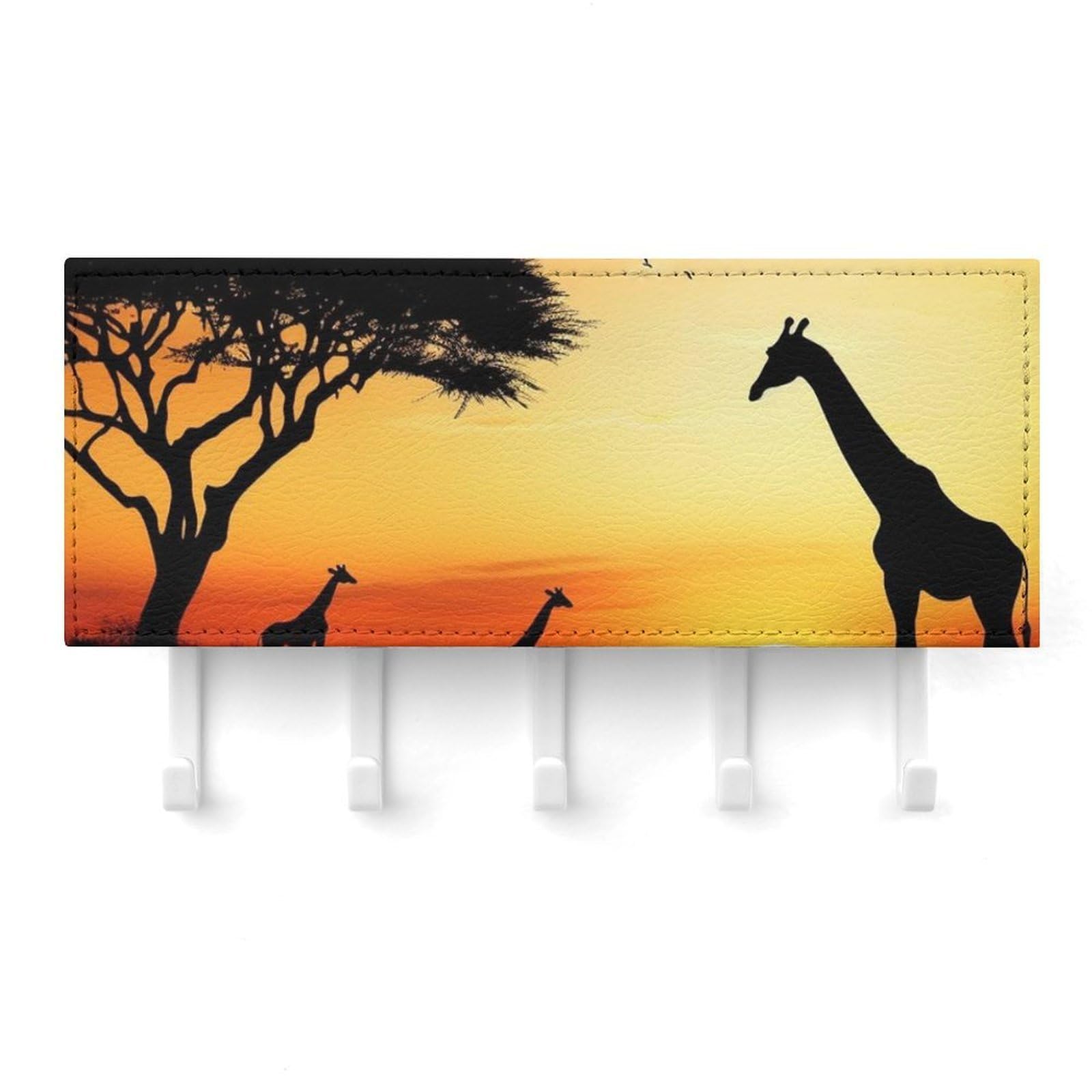 Fekiloot White Giraffe Sunset Key Holder For Wall Adhesive, No Drilling, Key Hooks With 5 Hooks Wall Mounted, Self Adhesive Keys Rack For Entryway, Hallway, Living Room, Kitchen, Office