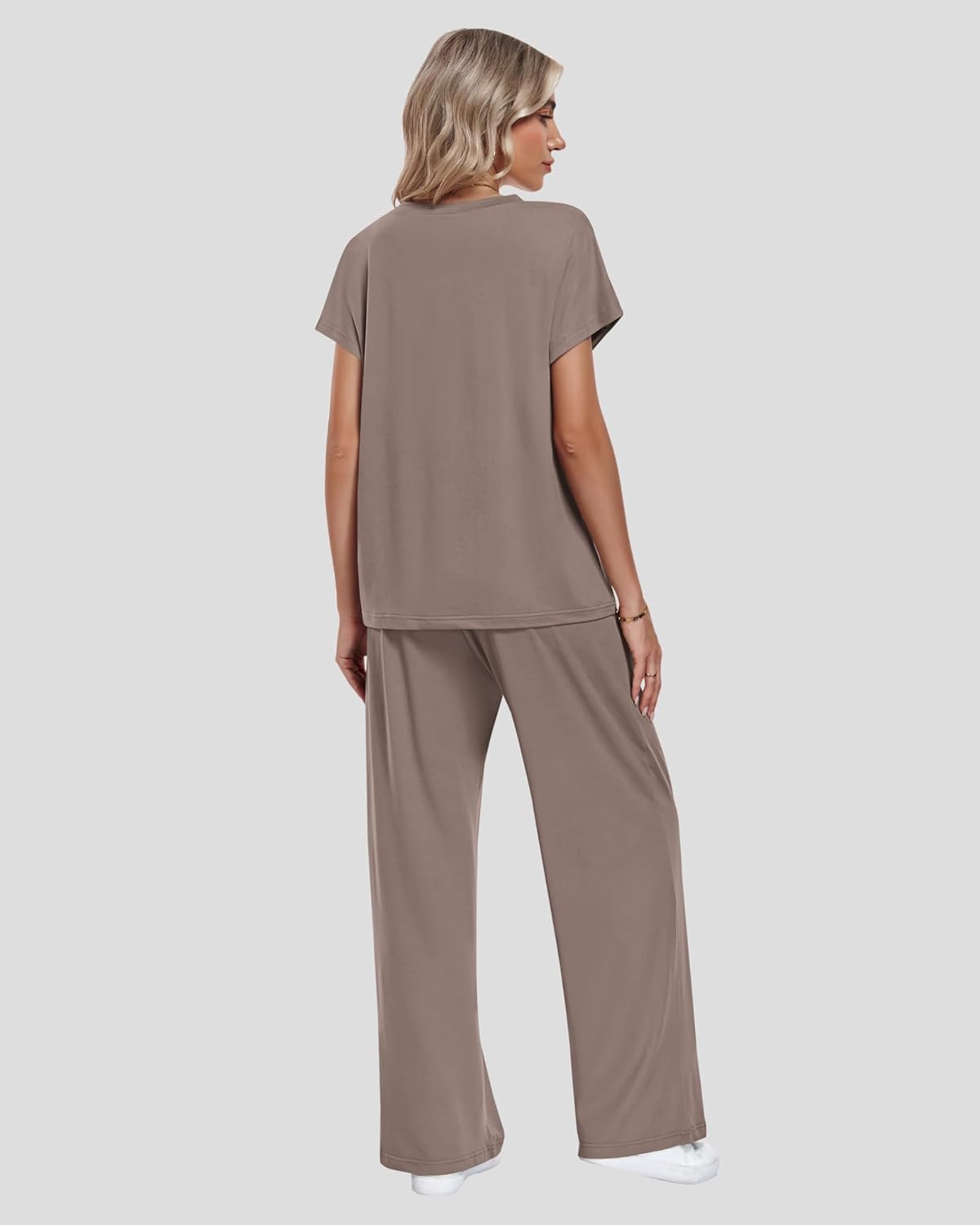 AUSELILY Women's Batwing Short Sleeve Two Piece Sets Summer Crew Neck Wide Leg Pants Matching Sets Women Clothing 2026 - Image 4