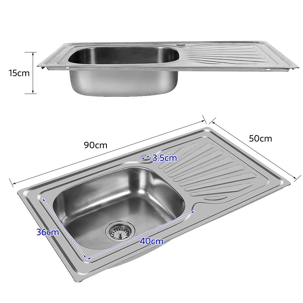 Lavello in acciaio inox, Lavello da incasso con foro per rubinetto,lavello in acciaio inox,Lavello Cucina Vasca con Gocciolatoio DX in Acciaio da Appoggio(90 * 50 * 15 cm (argento))
