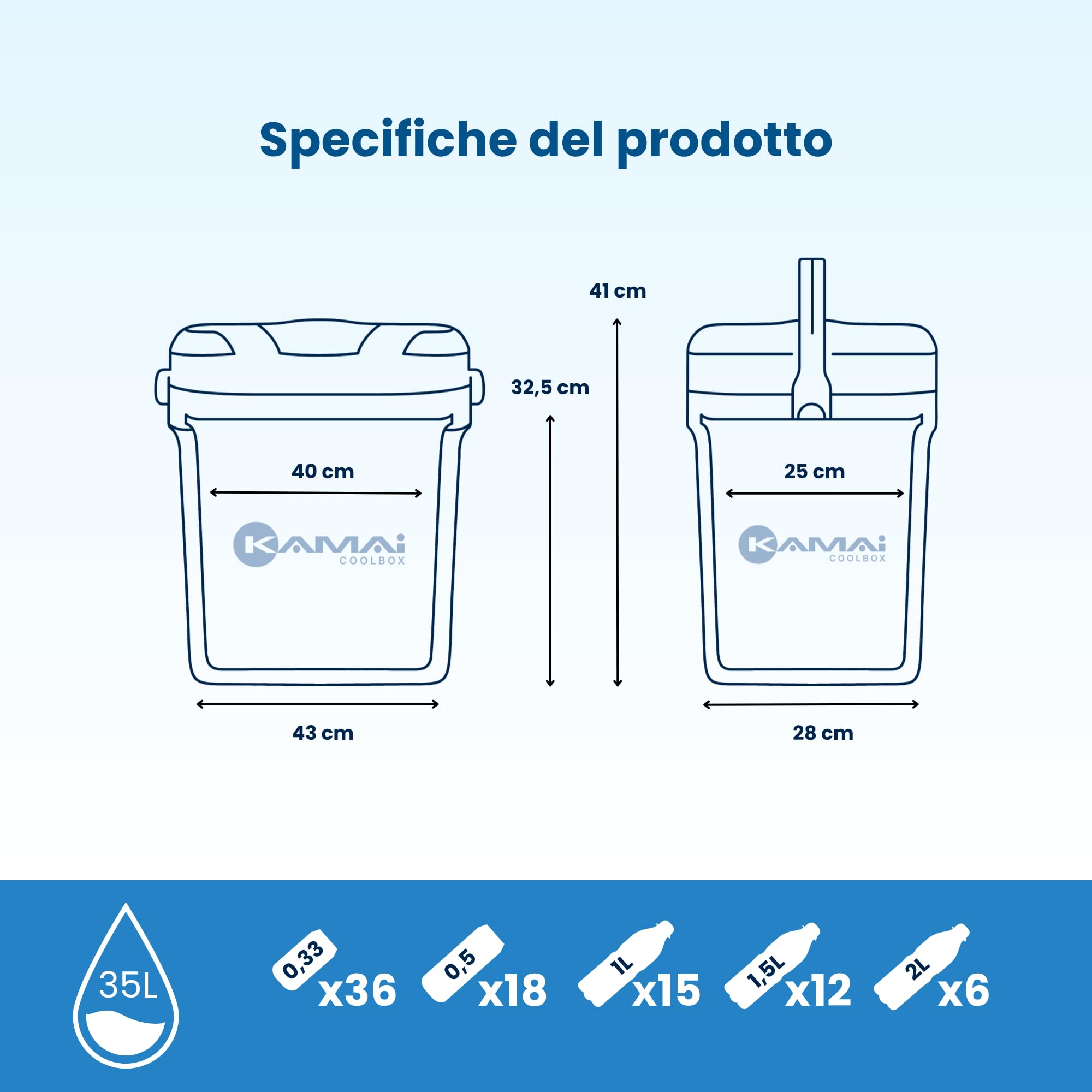 Contenitore refrigerante passivo 35 l, scatola termica portatile senza corrente, scatola da campeggio per auto, picnic e spiaggia – formaggio compatto con coperchio – Kamai Coolbox