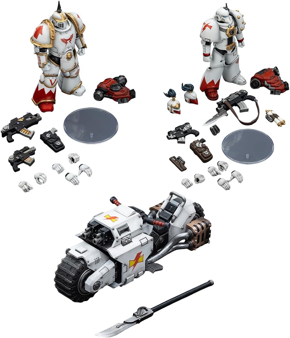JOYTOY Warhammer 40K Action Figure 1/18,White Scars MKVI & MKIII Tactical Legionary& Raider-Pattern Combat Bike 3PCS Collection Model Birthday Gifts 15+ PreSale