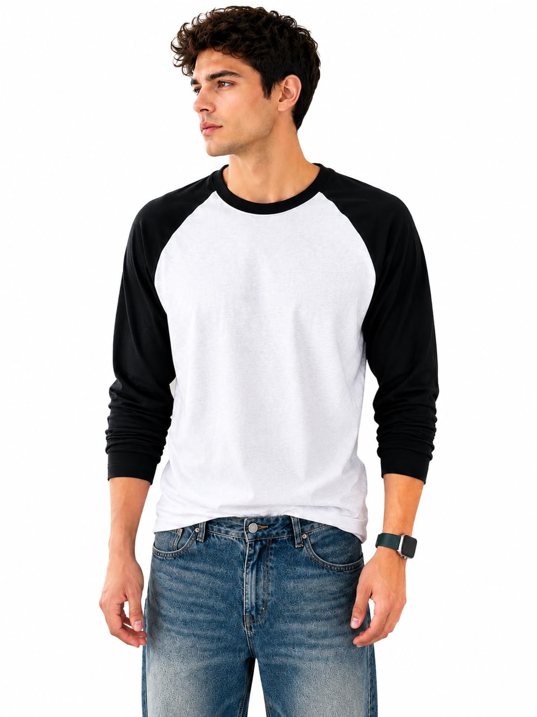TreadDown Men's Polycotton Round Neck T-Shirt, Full Sleeve White - Image 1
