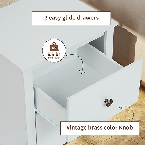 Miniatura 7 de Mesita de noche blanca - Mesa auxiliar con 2 cajones, muebles de dormitorio, mesita de noche para sala de estar, dormitorio, entrada (paquete de 1)