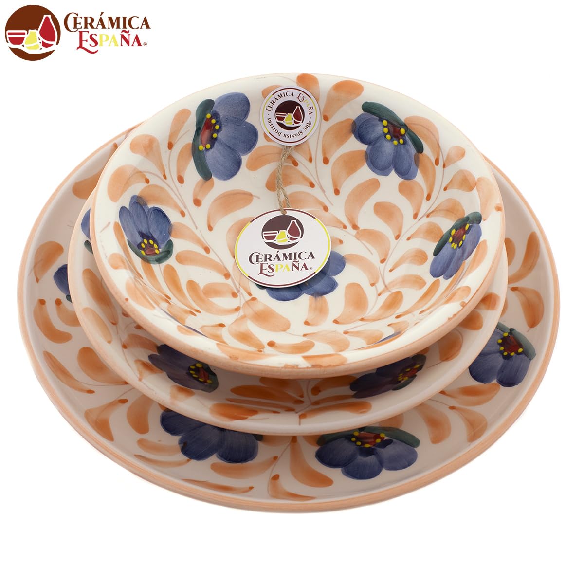 CERÁMICA ESPAÑA | Stoviglie | Stoviglie artigianali | Stoviglie economiche | Stoviglie outlet | Piatti | Set di piatti | Set x3 piatti in ceramica - Modello M01 | Decorazione 100% fatta a mano