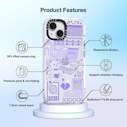 Miniatura 6 de MOSNOVO Buffertech - Funda compatible con iPhone 15, impacto de caída de 6.6 pies, tecnología antidesprendimiento, TPU transparente, a prueba de