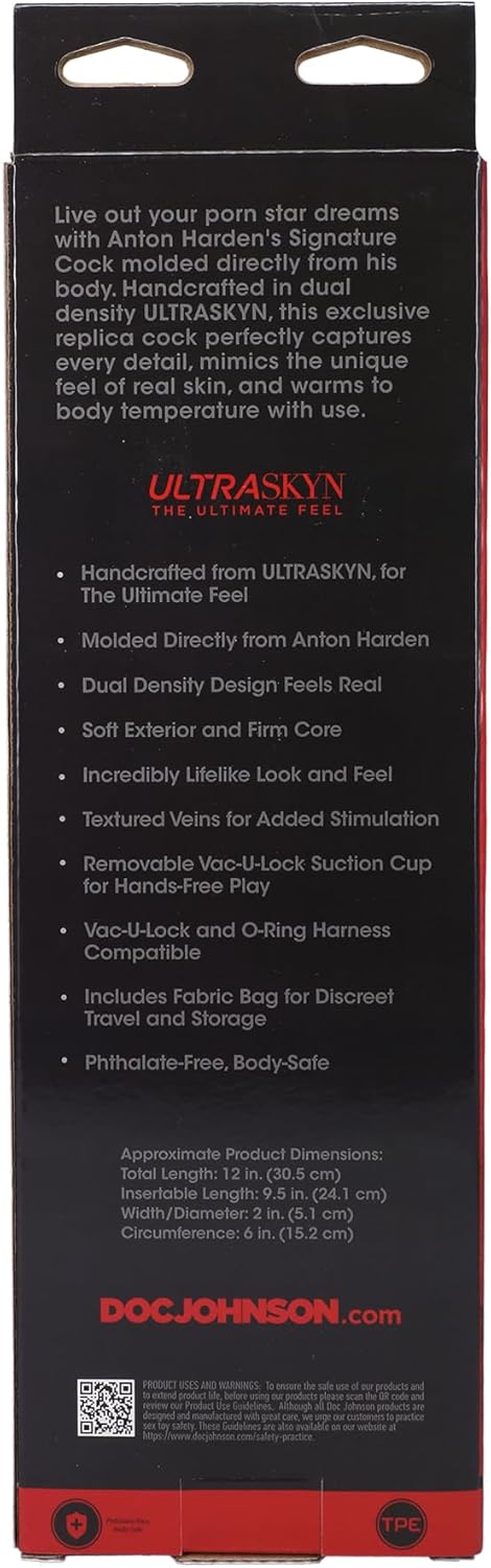 Doc Johnson Signature Series - Anton Harden - 12 Inch Realistic ULTRASKYN Dildo with Removable Vac-U-Lock Suction Cup - F-Machine & Harness Compatible - for Adults Only, Chocolate