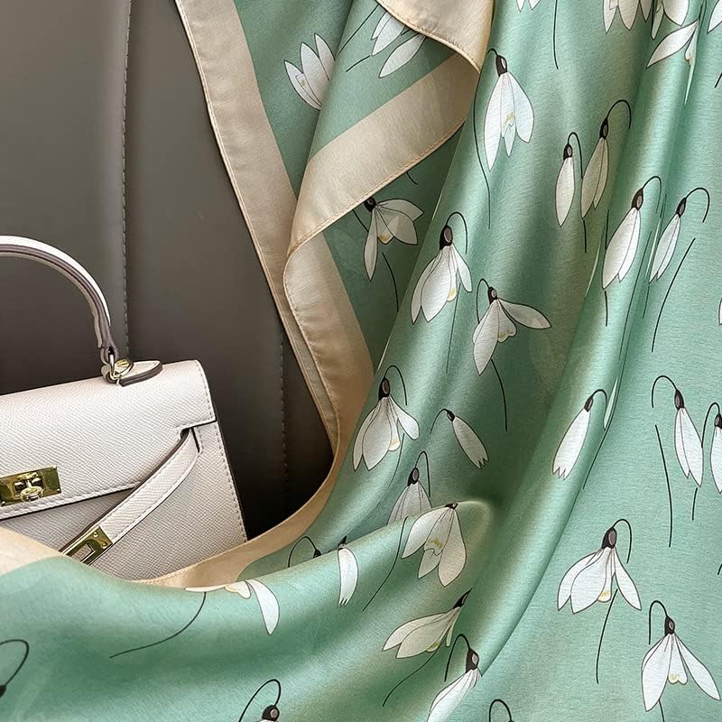 Silk Feeling Long Satin Scarf Fashion Beach Scarf Shawl Check Style Sunscreen Shawls Wraps-Lightweight Pattern - Image 5