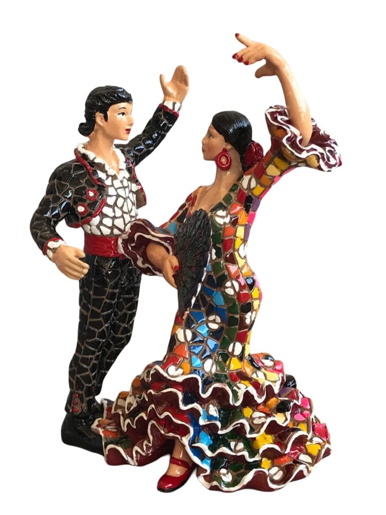Figura Pareja Flamenca en Mosaico. Figura Mosaico. Figura Decorativa. Figura Mujer y Hombre Bailando Flamenco con Diseño en Mosaico