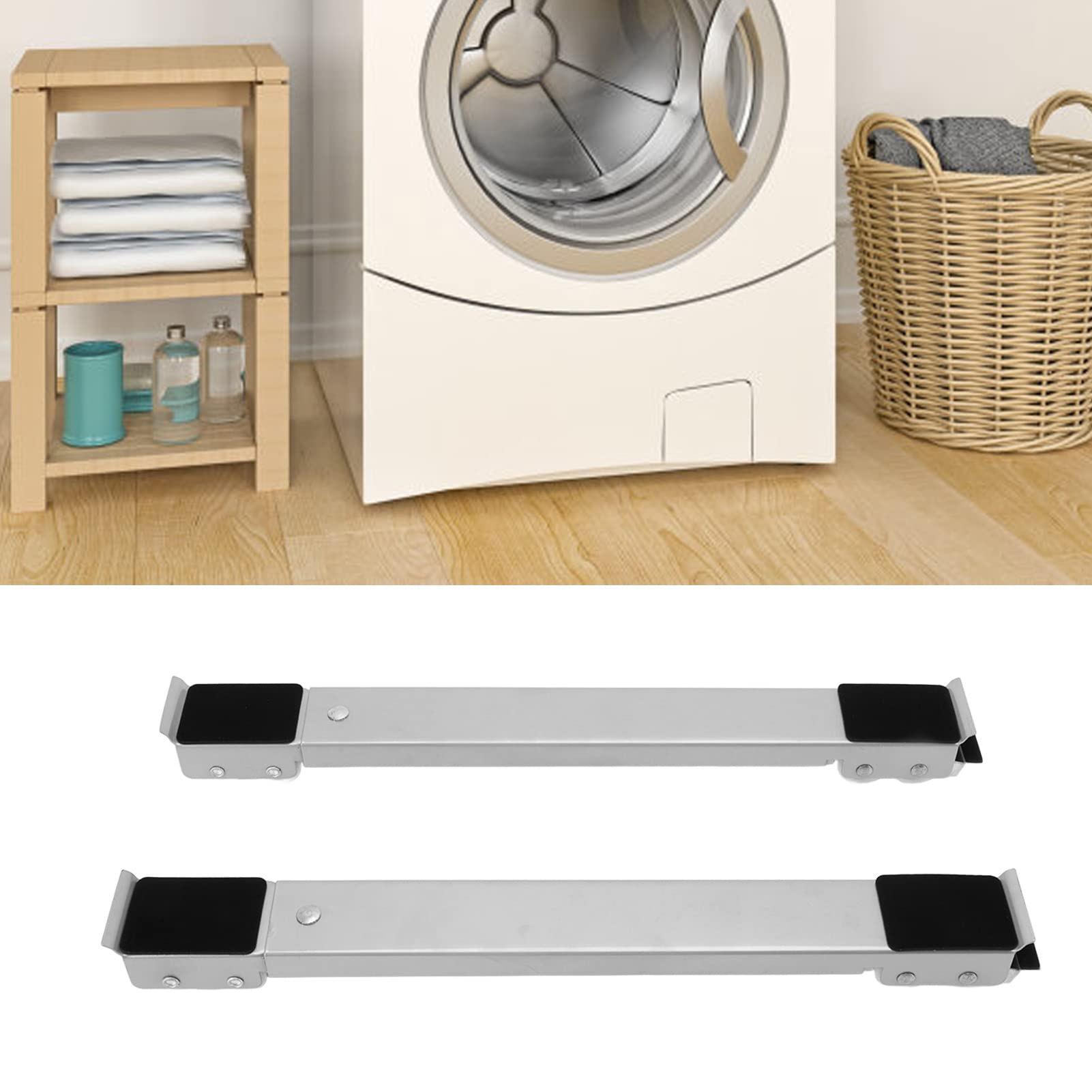 Rullo Universale per Elettrodomestici con Barra di Leva, 300 Kg di Carico 45-70cm Base Mobile Estensibile per Mobili Carrello Mobile per Lavatrici, Frigoriferi, Asciugatrici(D'argento)