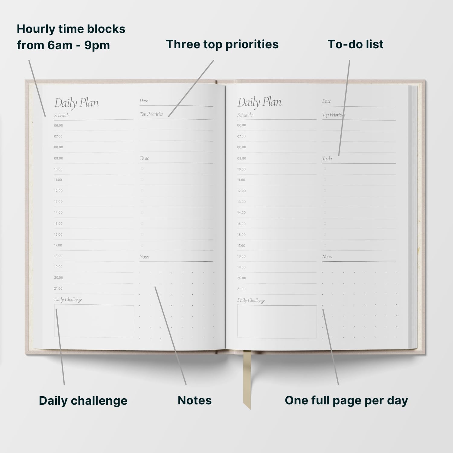 Yop & Tom Undated Daily Planner - Productivity Planner with Flower Vase Illustration - Weekly and Daily Organizer with Time Slots - Image 3