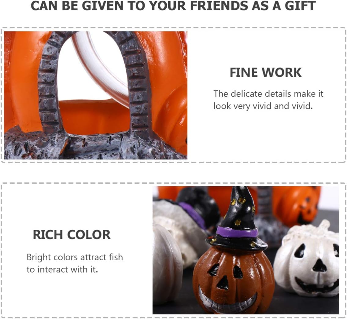 DOITOOL Halloween Miniature Pumpkin Figurines Decorations Ornaments, 5 PCS Halloween Fish Tank Decorations Pumpkin House with Ghost Adornments for Fairy Garden Accessories Doll House Decor