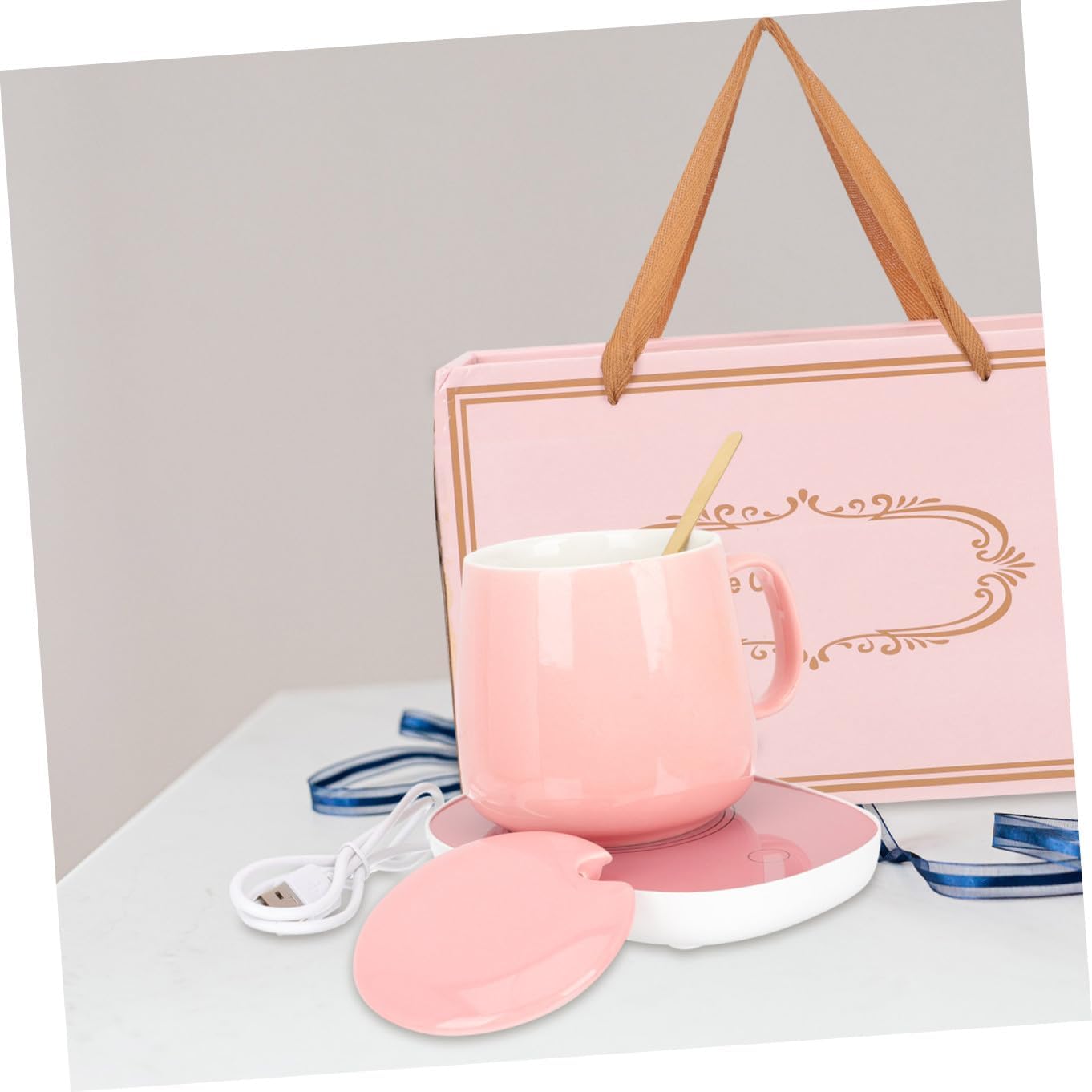 Amosfun Electric Heating Cup Warmer with USB Sensor Pink Multi Functional Heat Preservation Mug Coaster for Office and Home Use Smooth Lightweight Design with Integrated Thermal Insulation