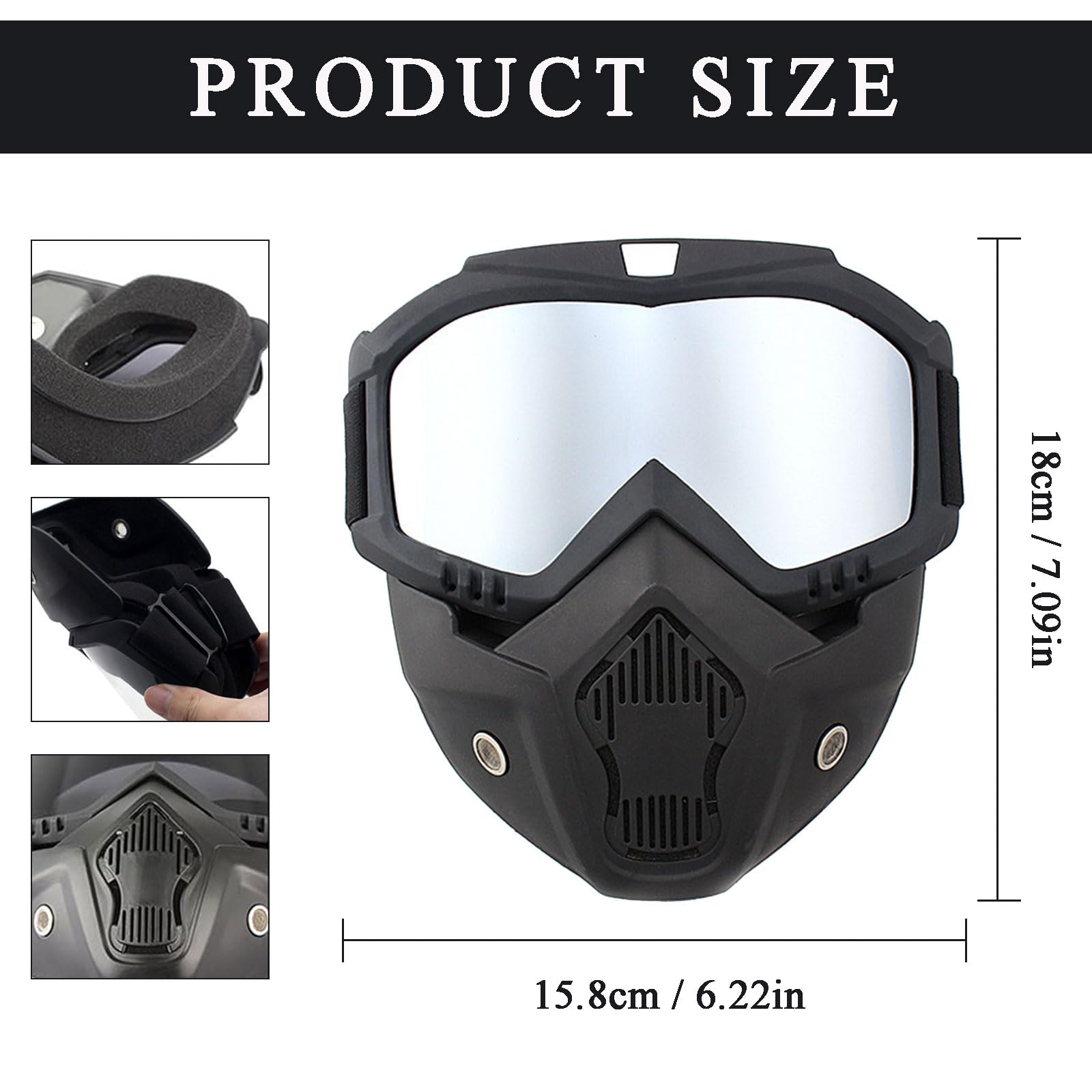 Motorradbrille für Brillenträger, Motorradhelm Reitbrille Winddicht Nebelfest Abnehmbare Staubschutz Motorcycle Maske für Radsport, Geländerennen