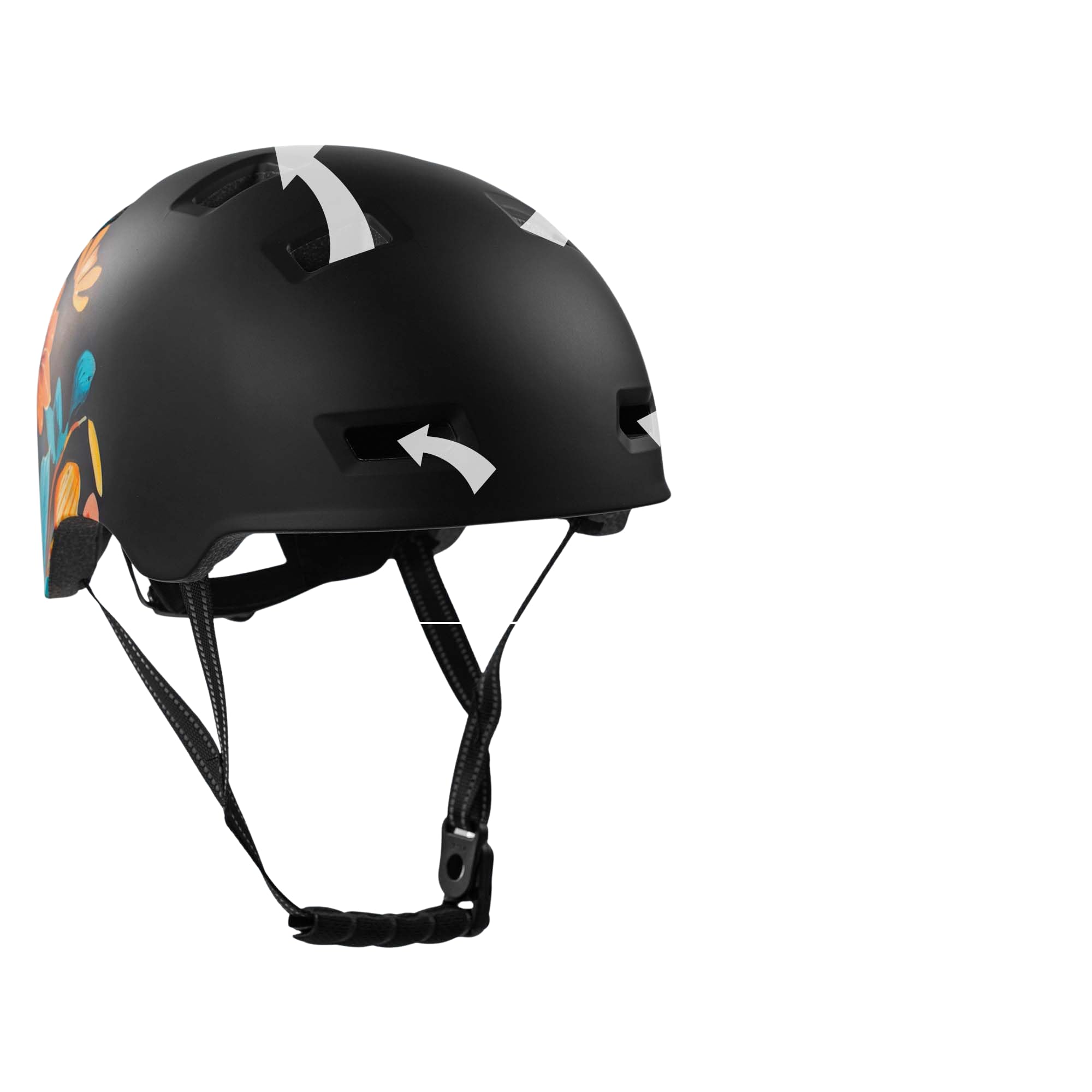 Crazy Safety Rampage Fleur Noire | Casque pour vélo, Skateboard, Rollers et BMX | Casque de vélo pour Hommes, Femmes et Enfants | M (54-57cm) | Casque Ajustable pour skateurs et Cyclistes