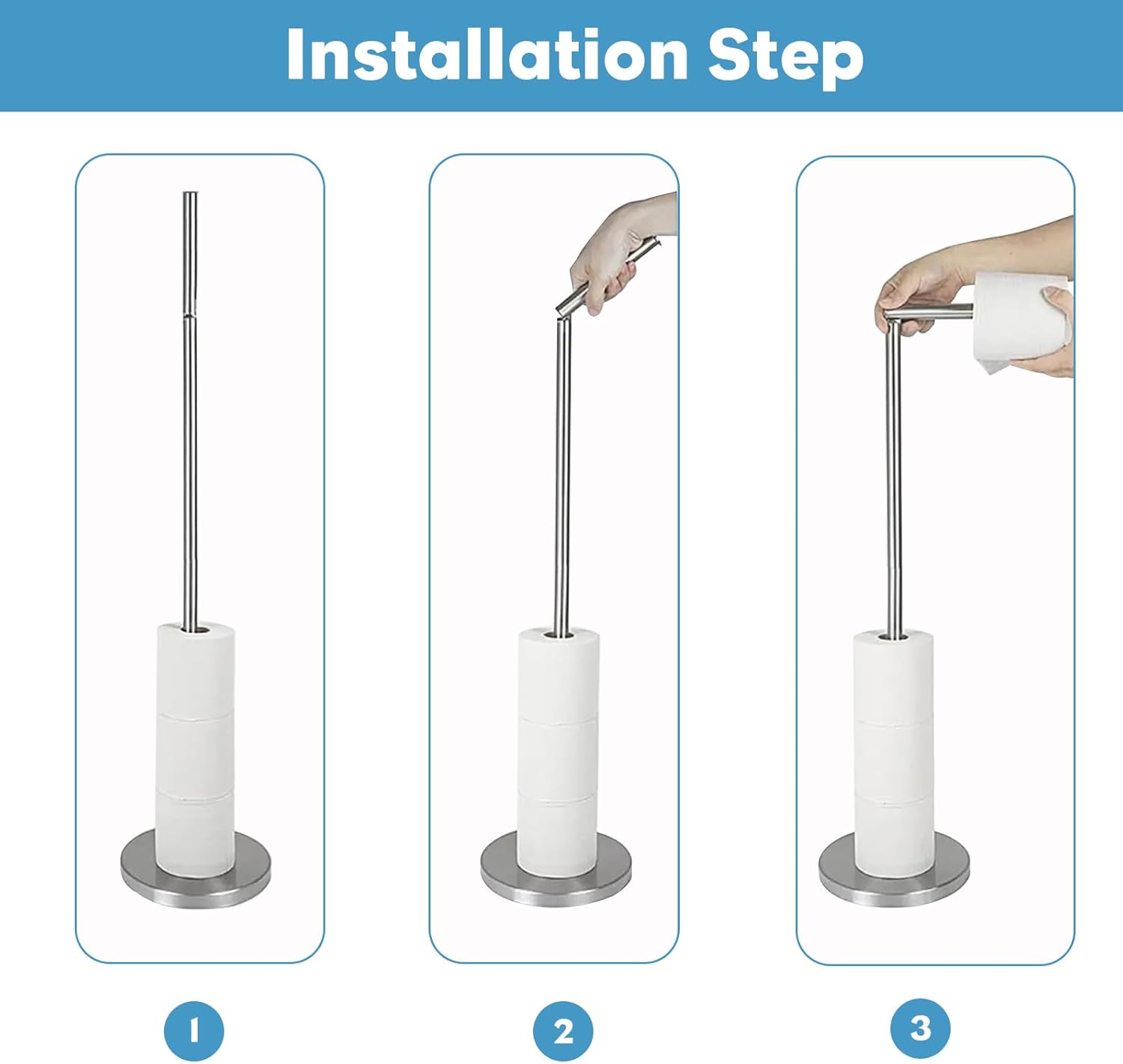 MEETOZ Free-standing Toilet Roll Holder, Stainless Steel Toilet Paper Holder, Premium Toilet Roll Stand for Bathroom 2 in 1 Holder and Storage for 5 Rolls