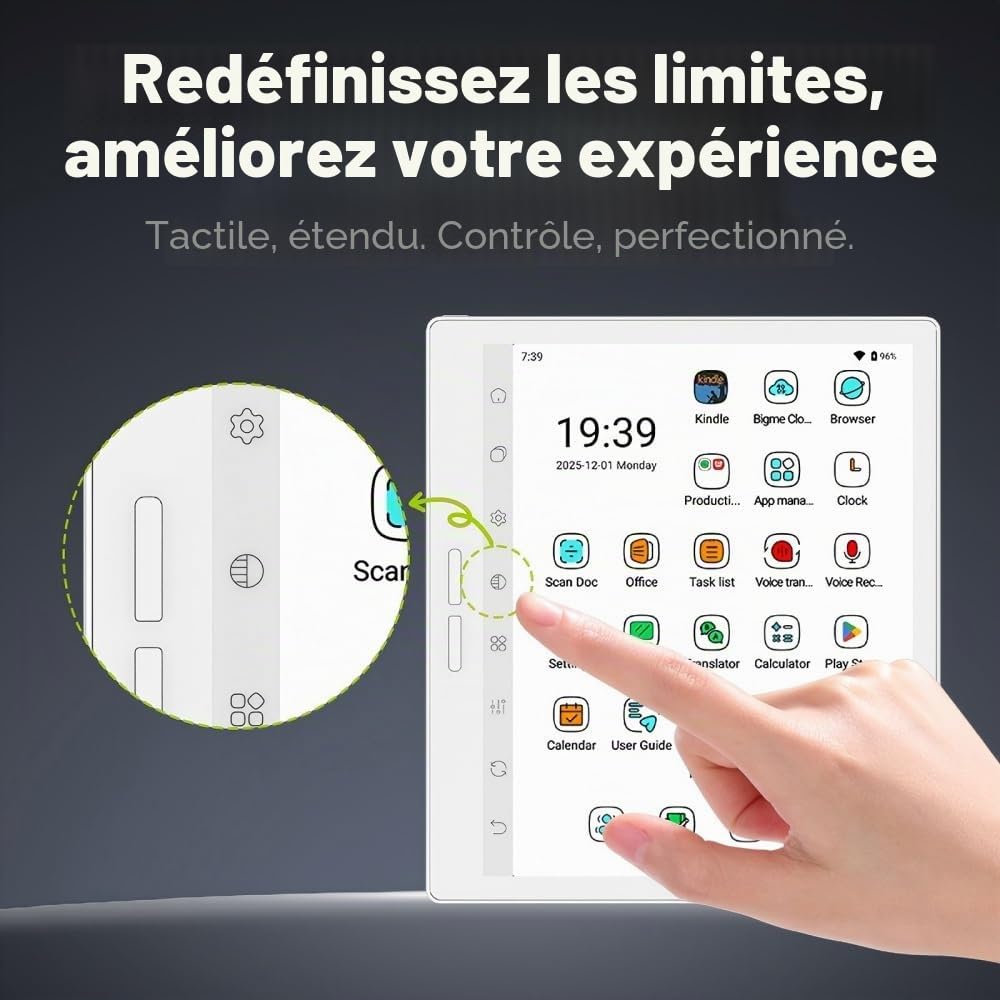 Bigme B751C-S Couleur eReader, tablette ePaper 7 pouces Eink pour prendre des notes avec stylet, 4 Go + 64 Go, housse de protection, tablette e-Reader e-Ink Android avec traduction audiolivre, longue