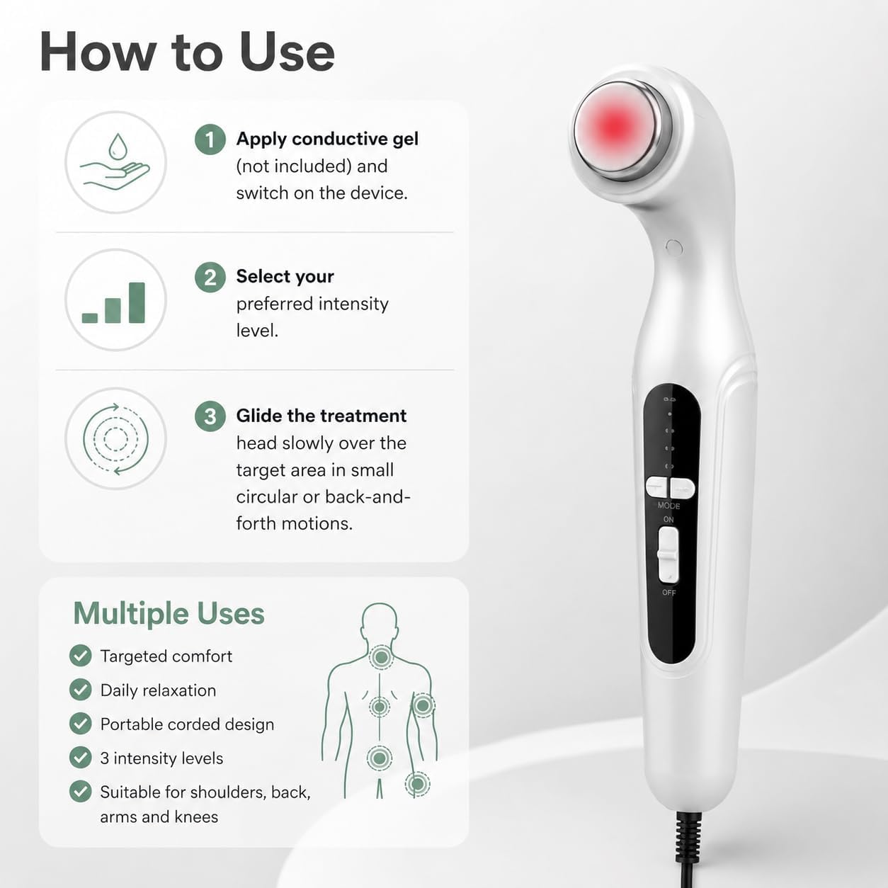 Macchina portatile di terapia di ultrasuono, 3 livelli, temporizzatore di 5