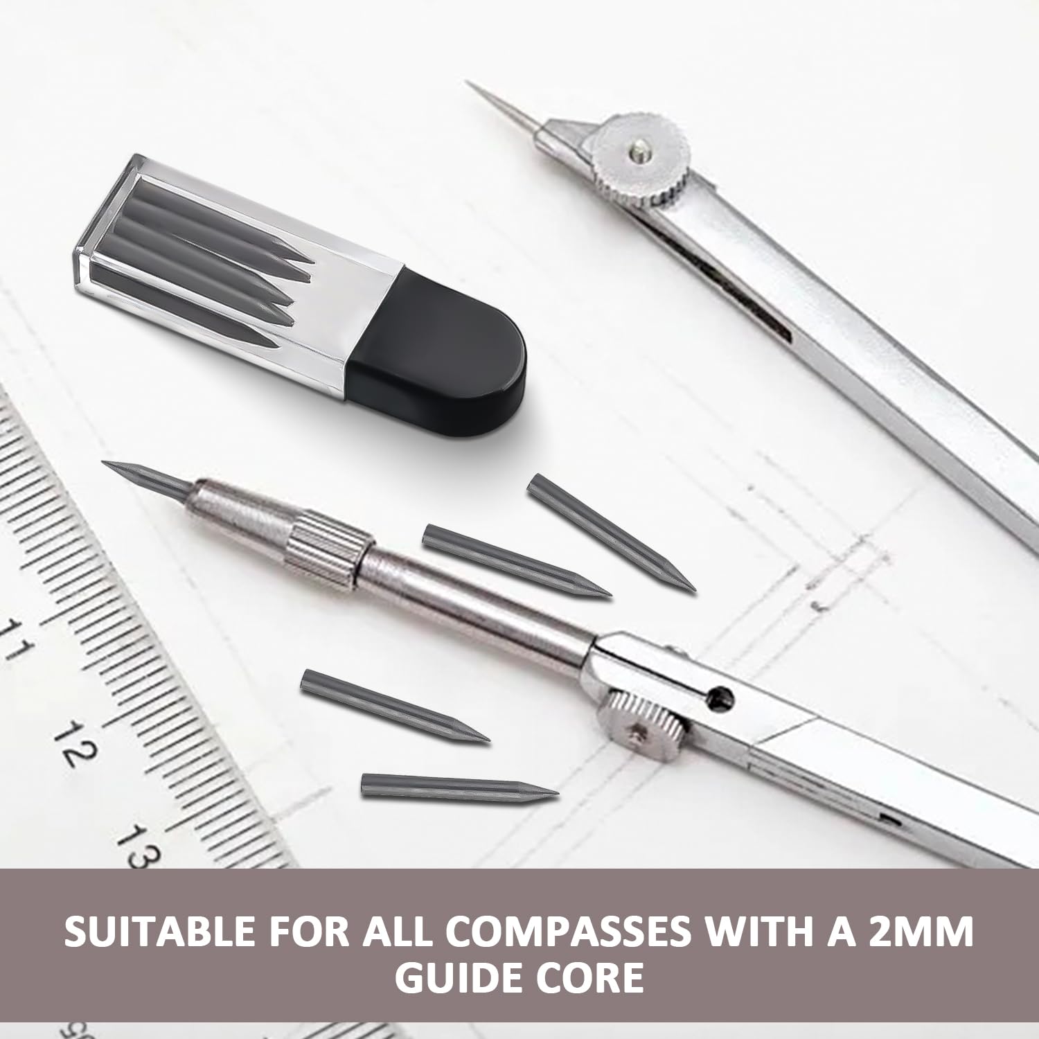 200 Stück 2B Zirkelminen Set - 2mm Durchmesser Mit Spitzer & Radiergummi Für Präzise Zeichnungen