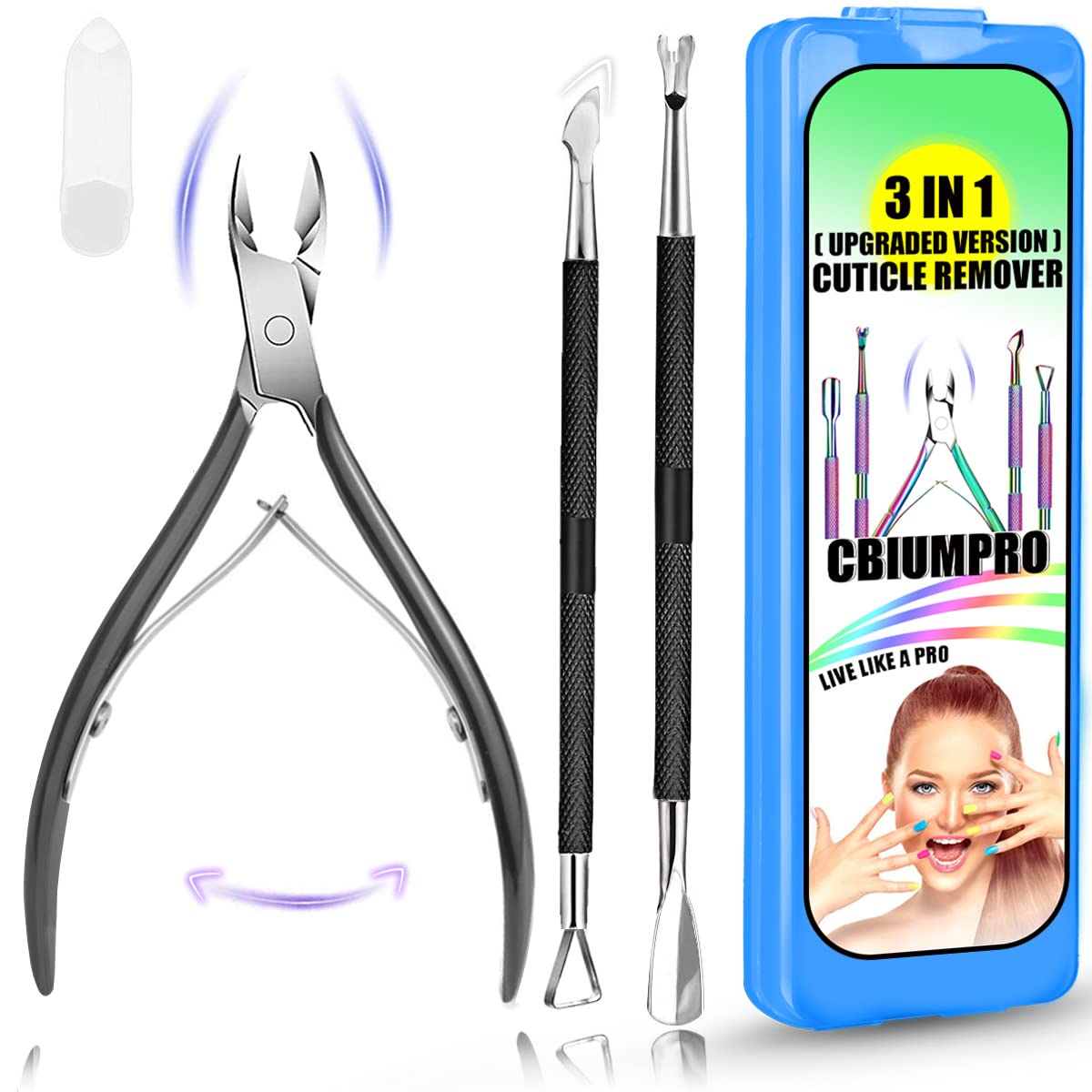 Cuticle Trimmer with Cuticle Pusher, Nails Scraper, 3in1