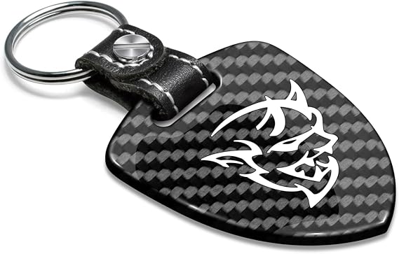 iPick Image for Dodge Demon Real Black Carbon Fiber Large Shield-Style Key Chain - Official Licensed