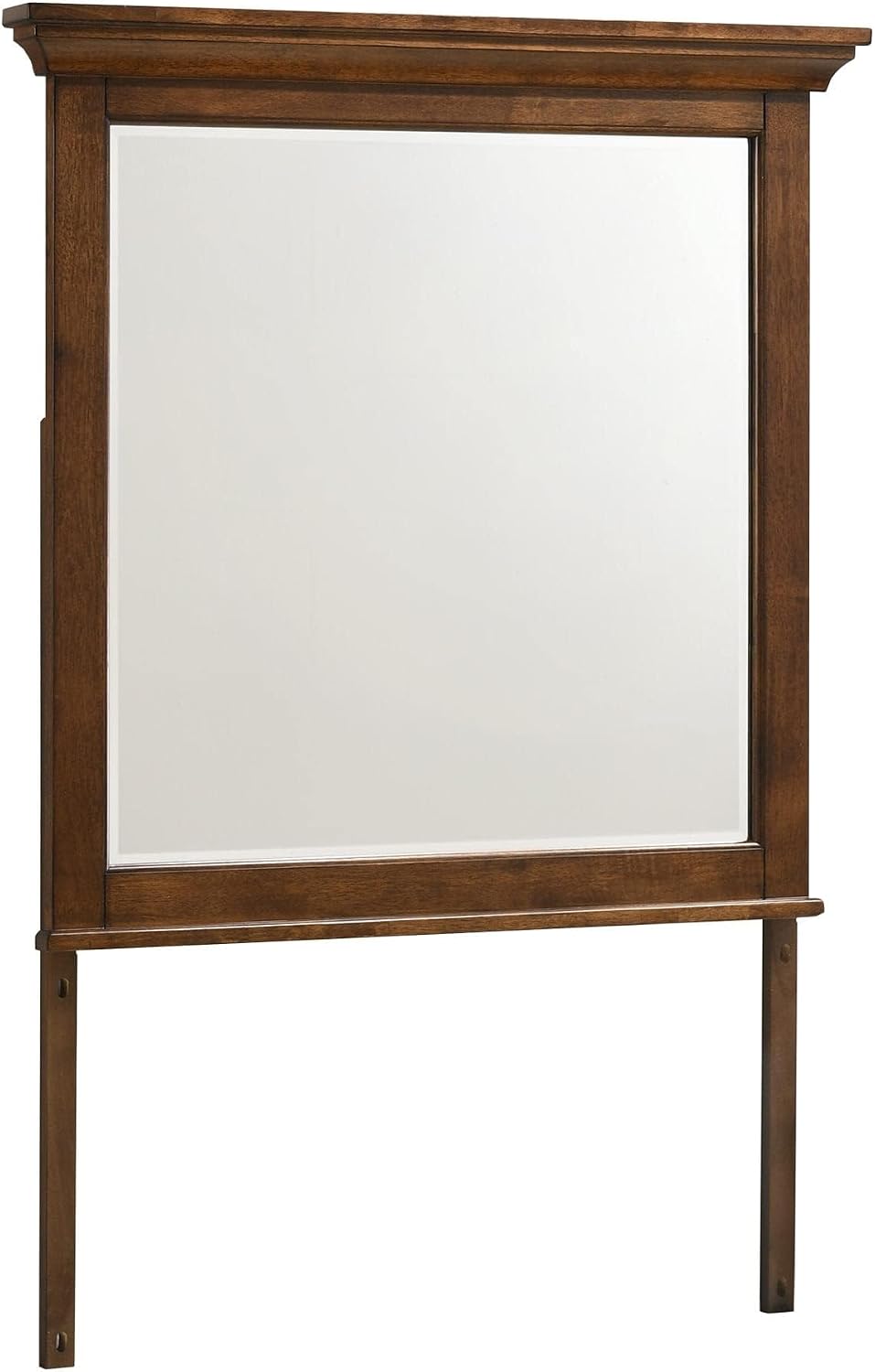 Pemberly Row Youth Transitional Wood Beveled Mirror, 35" x 35", Tuscan Brown Finish, Select Hardwood and Birch Veneer, Square Wall Mirror for Bedroom or Youth Spaces