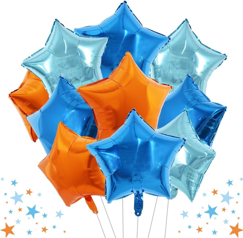DecoGlee 15Pcs 18 Inch Large Blue Orange Star Shape Foil Balloons Big Stars Helium Mylar Ballons for Birthday Wedding Bridal Shower Anniversary Engagement Party Decorations Supplies