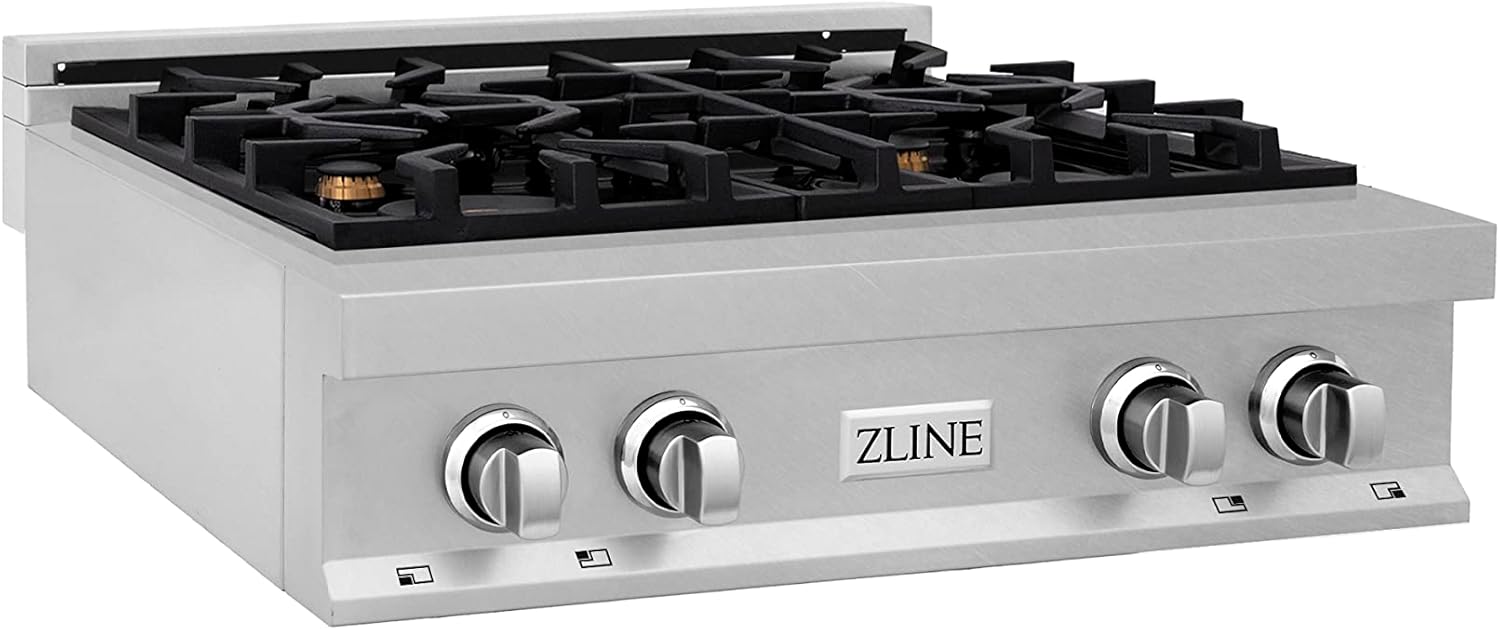 ZLINE 30 in. Legacy Gas Rangetop with 4 Brass Burners and Porcelain Cooktop in Satin Stainless Steel (RTS-BR-30)