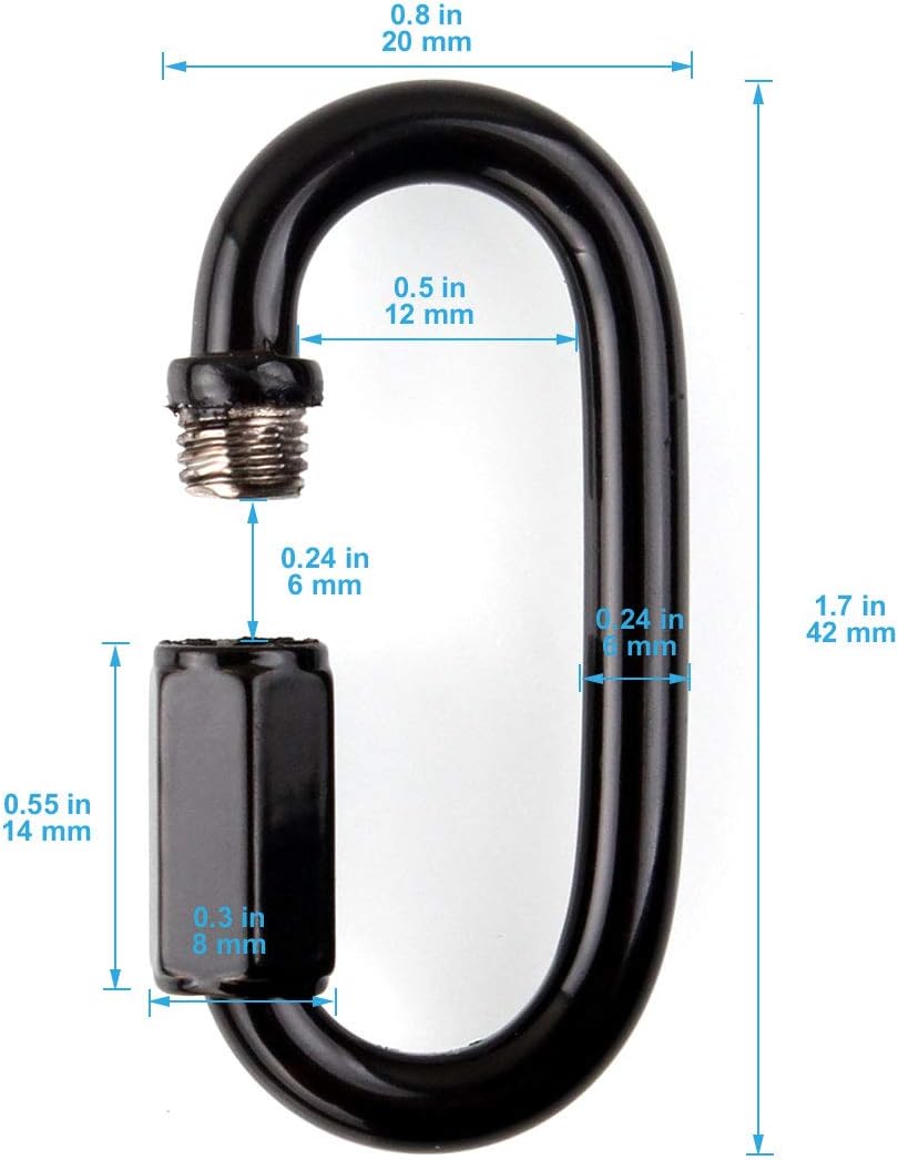 6 Pcs M4 Black Carabiner Chain Quick Links Connector 4mm Thickness Oval Stainless Steel Locking Carabiner Screw Lock Clip by STARVAST for Swing Play Set and Outdoor Equipment - Image 2