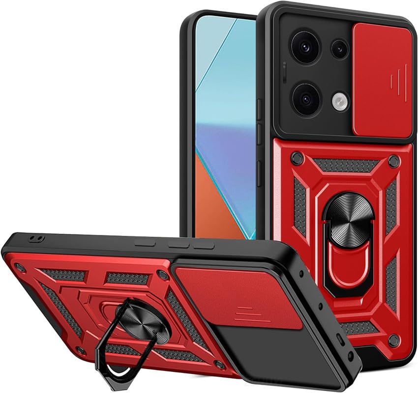 SkyTree Redmi Note 13 Pro 5G, Robotic Sliding Camera Window Shock Proof Thunder Case, Dual Layer Hybrid Armor Back Cover Case with Kickstand for Redmi Note 13 Pro 5G - Red (B0CZS5B34J) Amazon Price History, Amazon Price Tracker