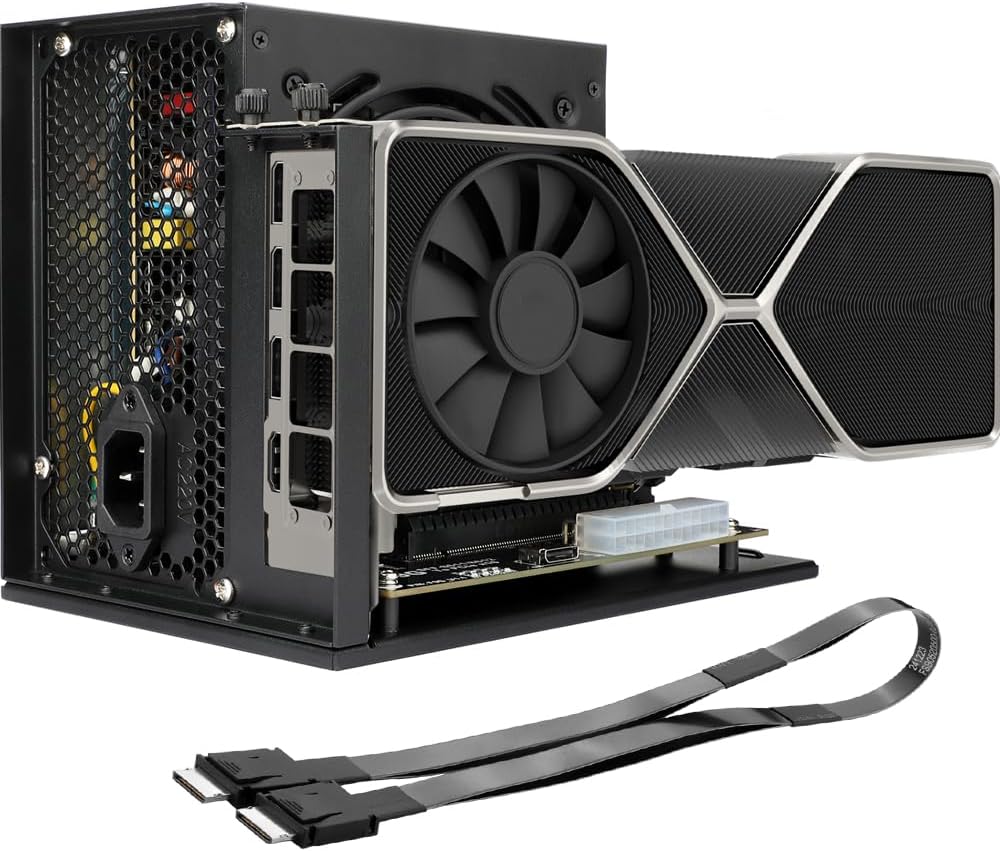PCIe 4.0 x4 64Gbps Compatible eGPU DOCK, with OCuLink SFF-8612 8311 to PCIe x16 and SFF-8611 Male Cable, Enclosure supports Standard ATX Power and External Graphics Cards GPU for Laptop Mini PC