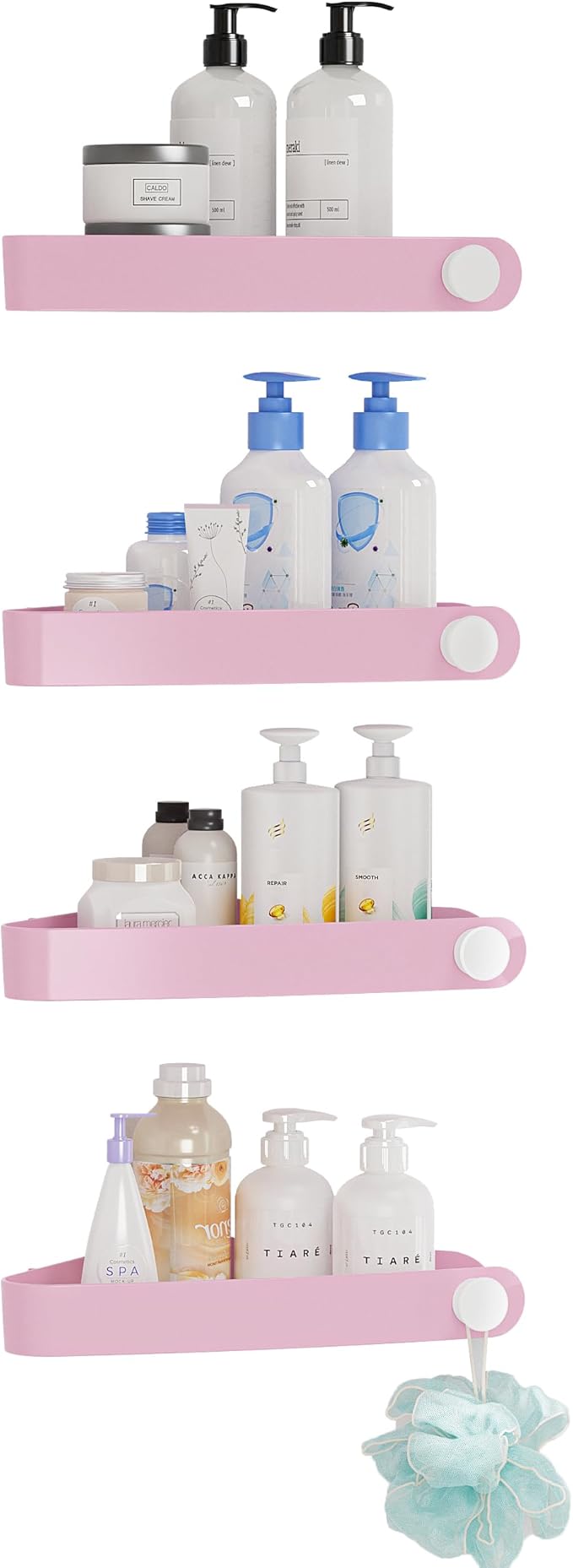 Sotfamily Shower Caddy Corner- 4 Pack Adhesive Corner Shower Shelves for Bathroom Organizers and Storage, Rust Free Plastic Rack for Bathroom Accessories & Decor, White