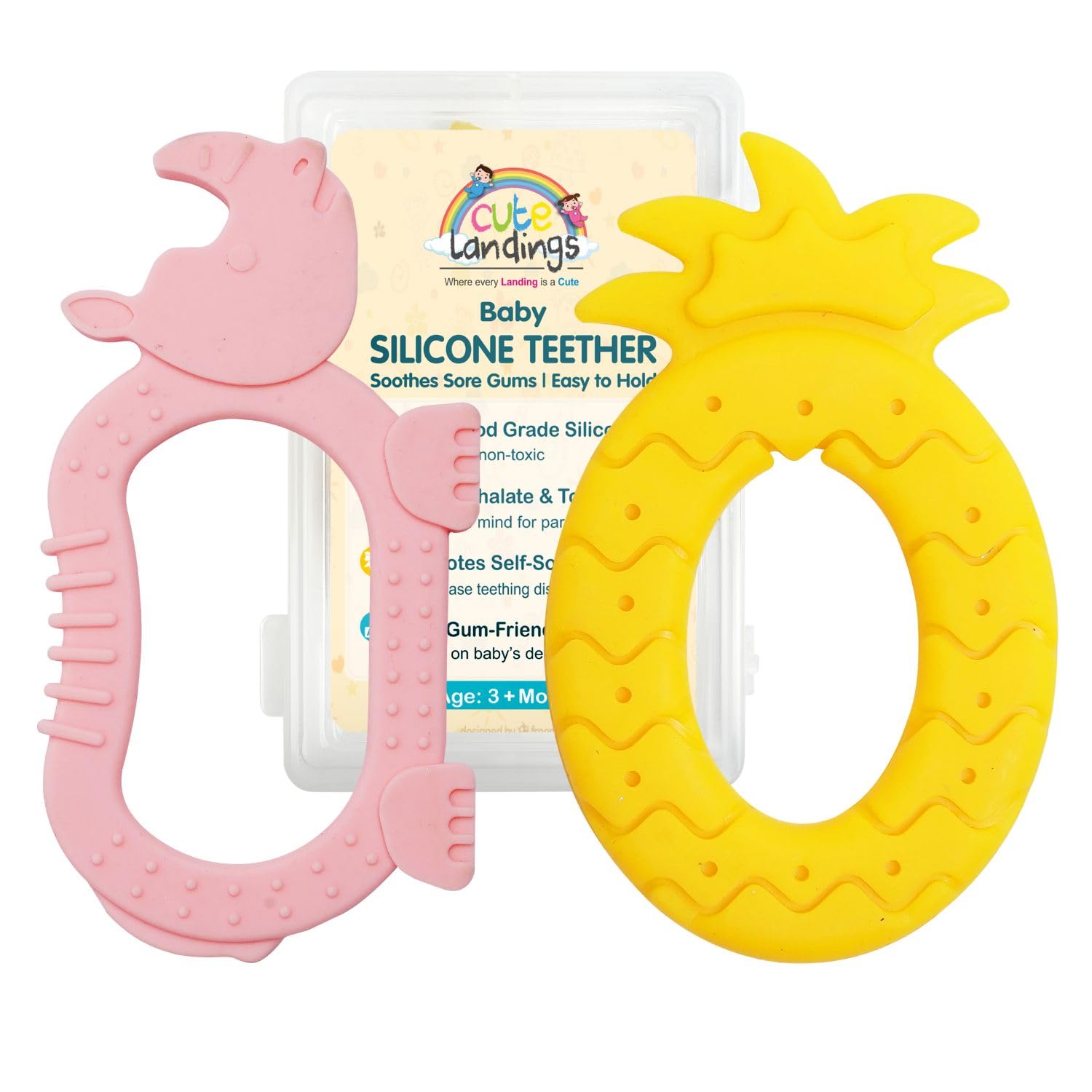 Cute Landings Silicone Teething Toy for Newborn Baby Girls & Boys | BPA-Free, Food-Grade | Gum Relief, Chewing Aid |Teether| Easy-to-Grip Essentials (3+ Months)