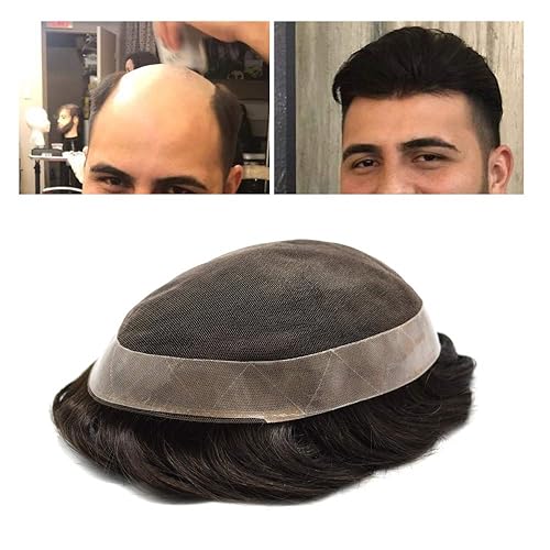 Miniatura 10 de Toupee para hombres, postizos, sistema de reemplazo de cabello de encaje francés para hombres, pieza de pelo polivinílico para hombres, sistema de