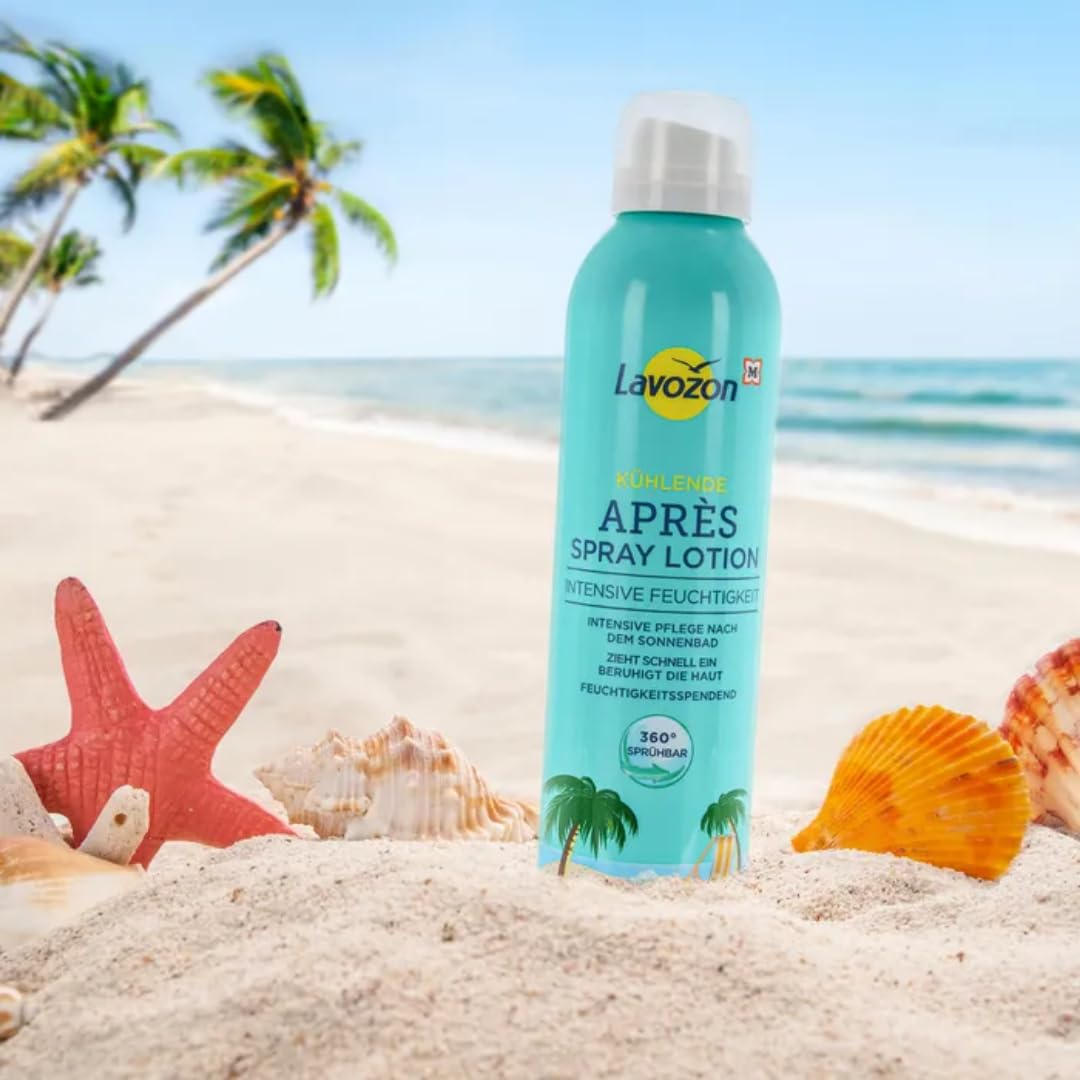 LAVVOZON After-Sun Kühlende Apres Spray Lotion, mit Aloe Vera, Panthenol und Allantoin, 200ml, 4 Er