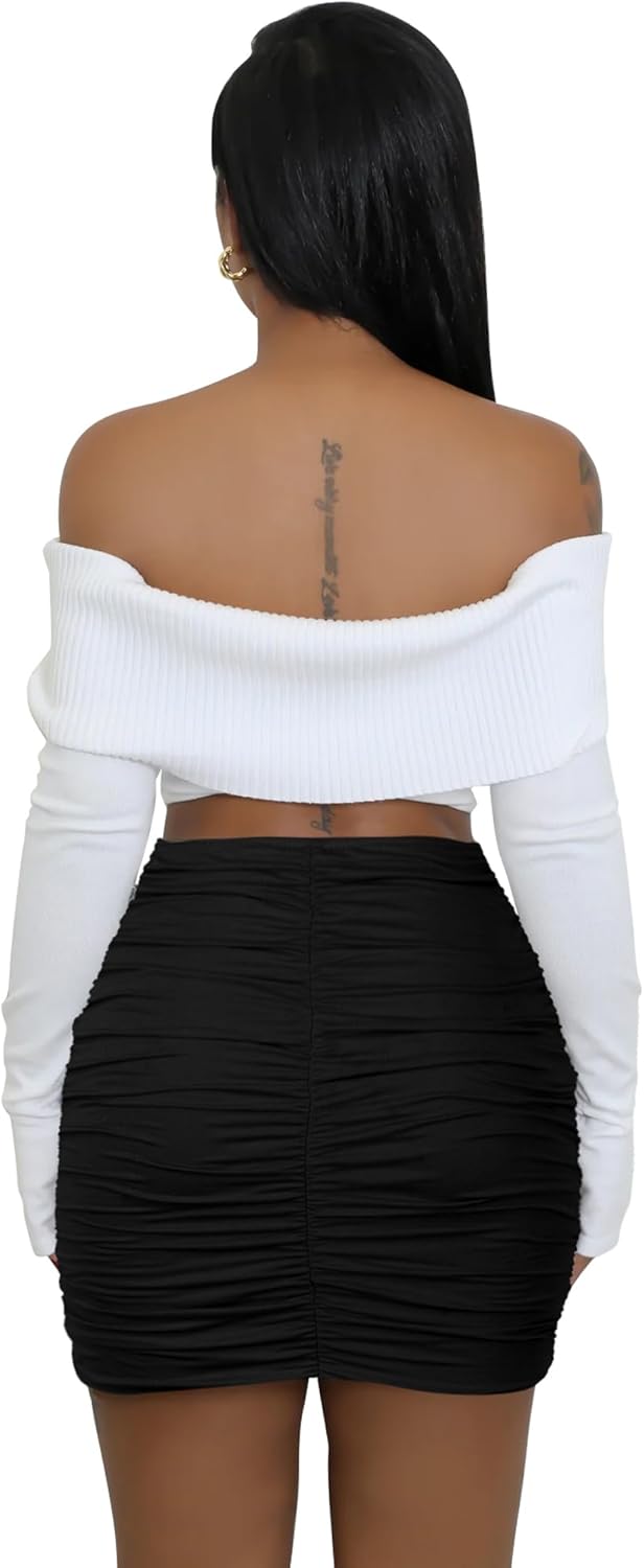 Women's Stretch High Waist Ruched Bodycon Skirts Double Layer Sexy Club Tight Mini Skirt - Image 4