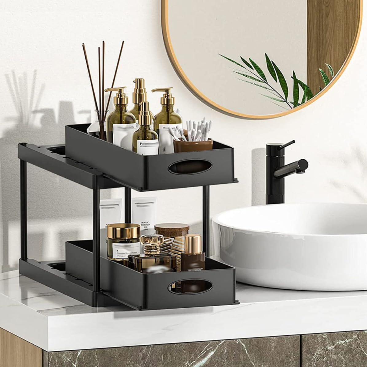 FOMIYES Organizzatore ABS a 2 Livelli Estraibile Nero Sottolavello Cucina