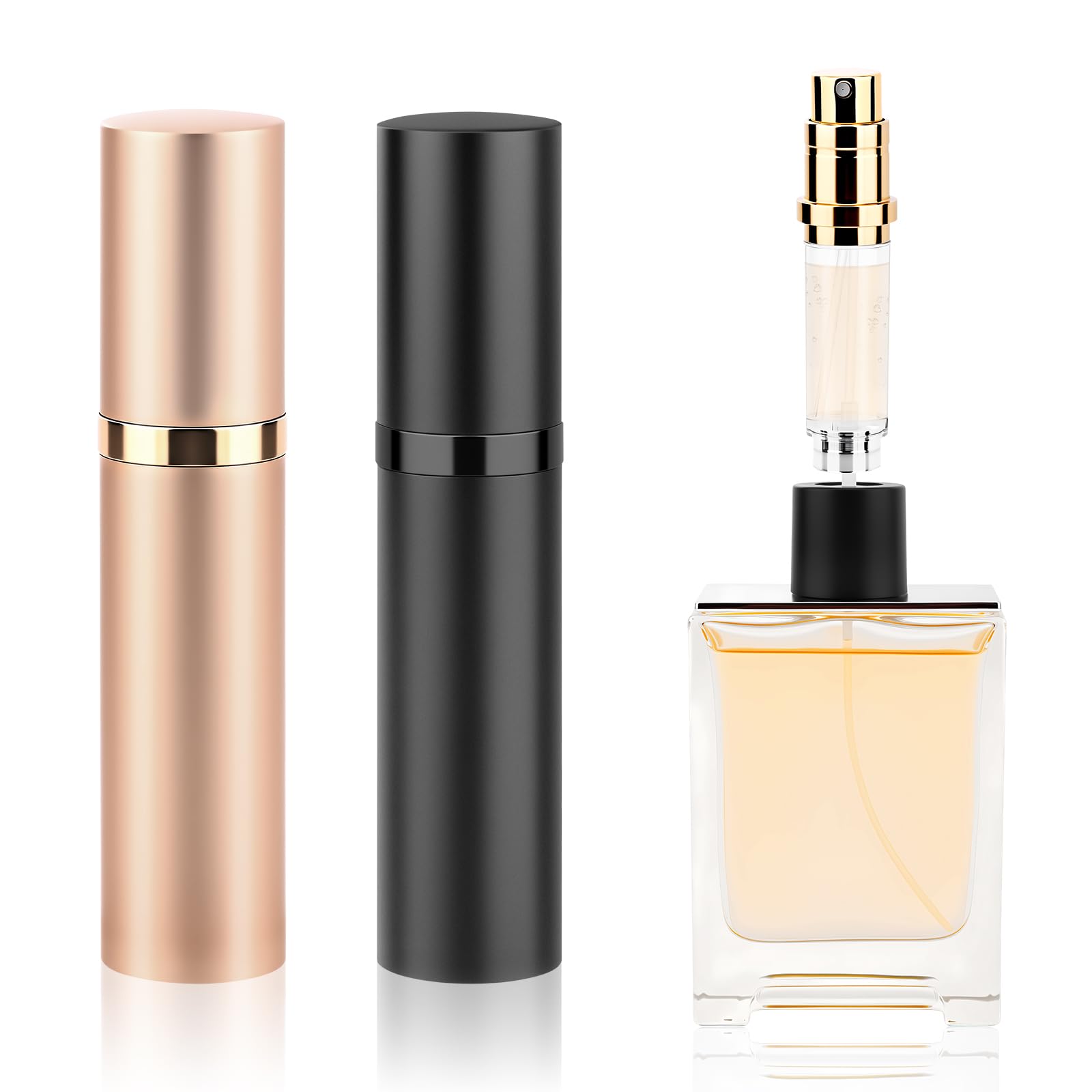 Ouxayapl Parfümzerstäuber für Unterwegs, 5ML Parfüm Abfüller, Tragbar Reise Parfümzerstäuber für Unterwegs,Urlaub,Business (Schwarz+Champagner)